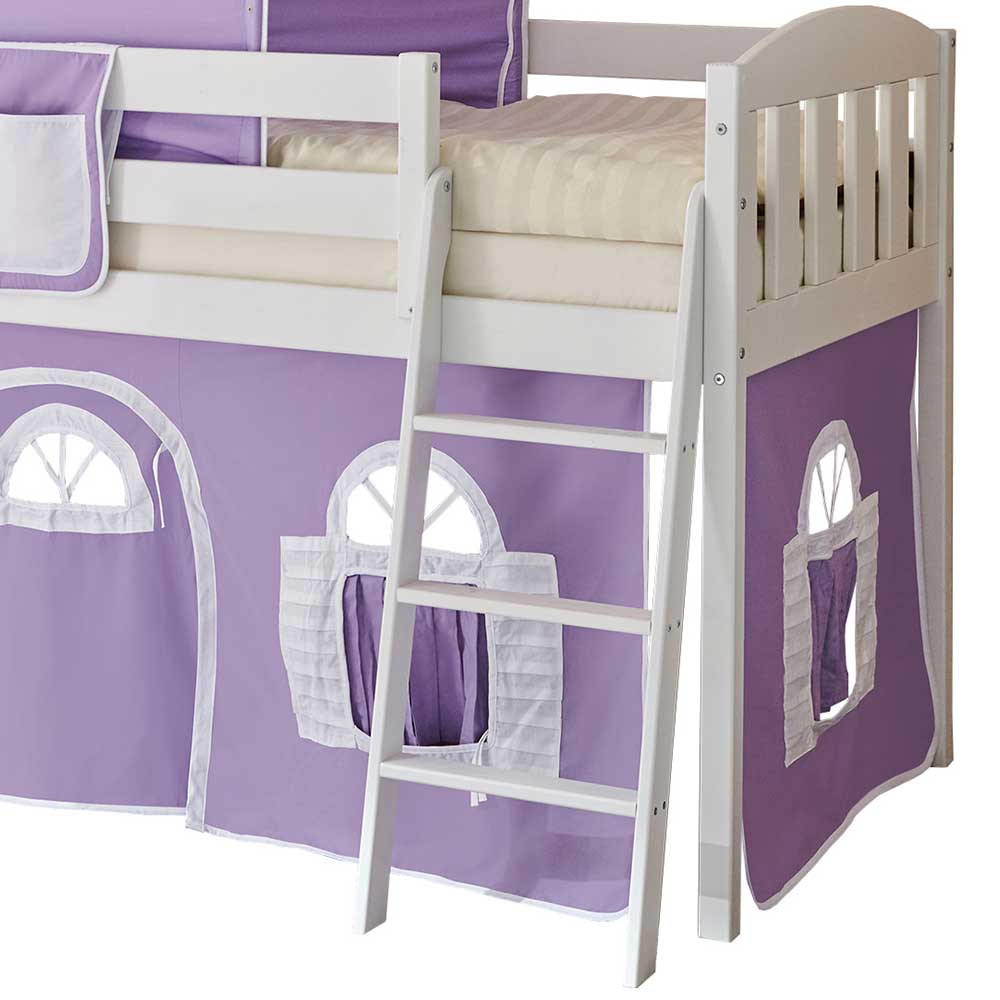Weißes Kinderzimmer Hochbett mit Vorhang Set - Iljana