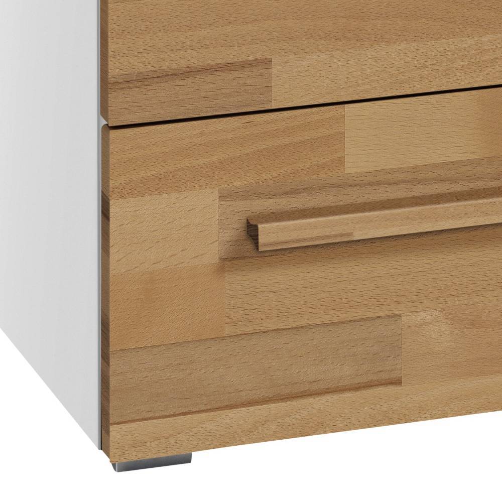 Kernbuche teilmassive Kommode mit weißem Seitenteil, Griffdetail und Metallfüßen – Elsa