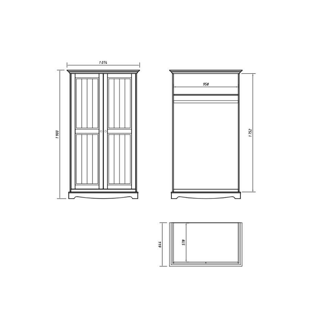 Landhaus Kleiderschrank mit Doppeltür in Weiß - Indico
