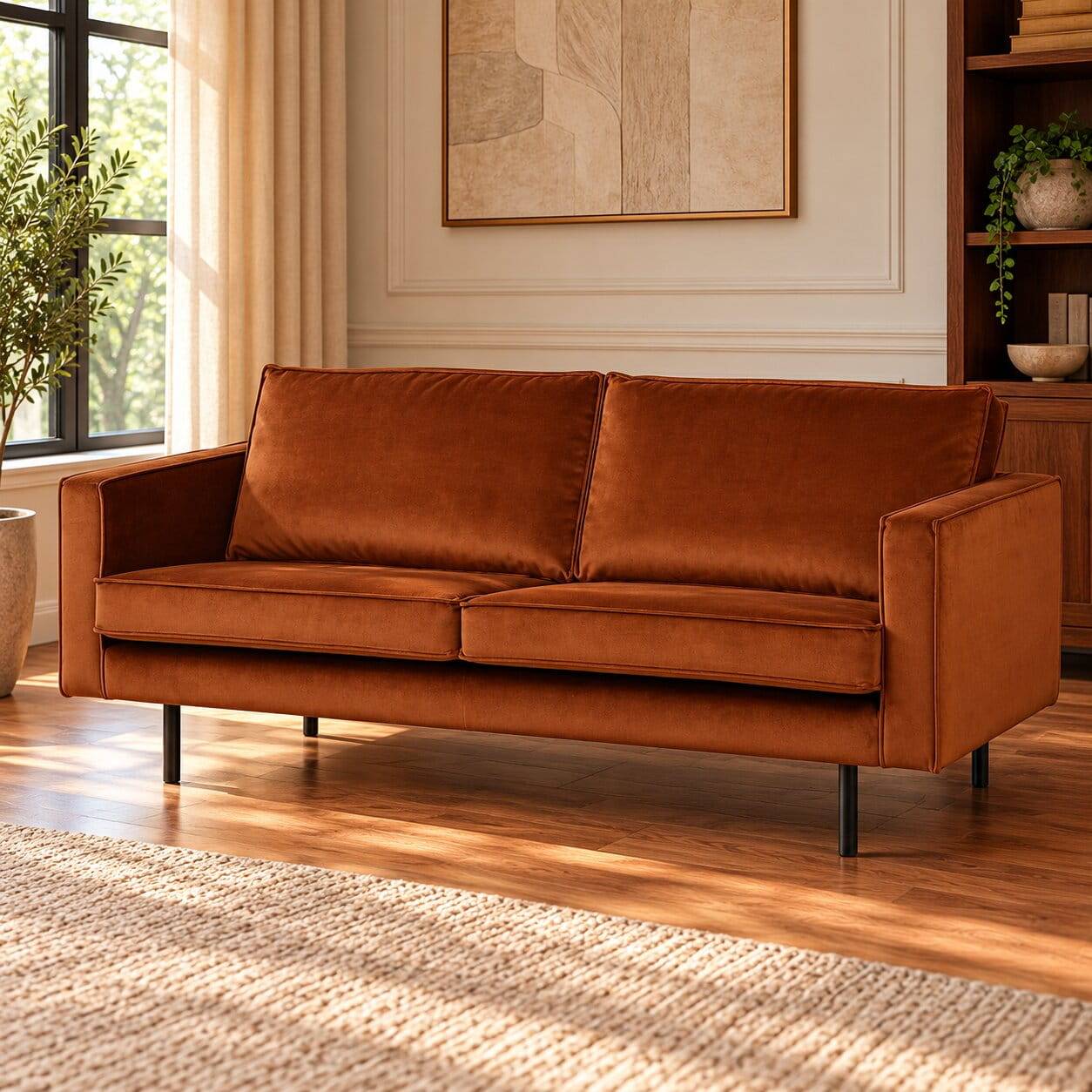 Zweisitzer-Sofa mit Samtbezug in Rostfarben für das Wohnzimmer – Naryon