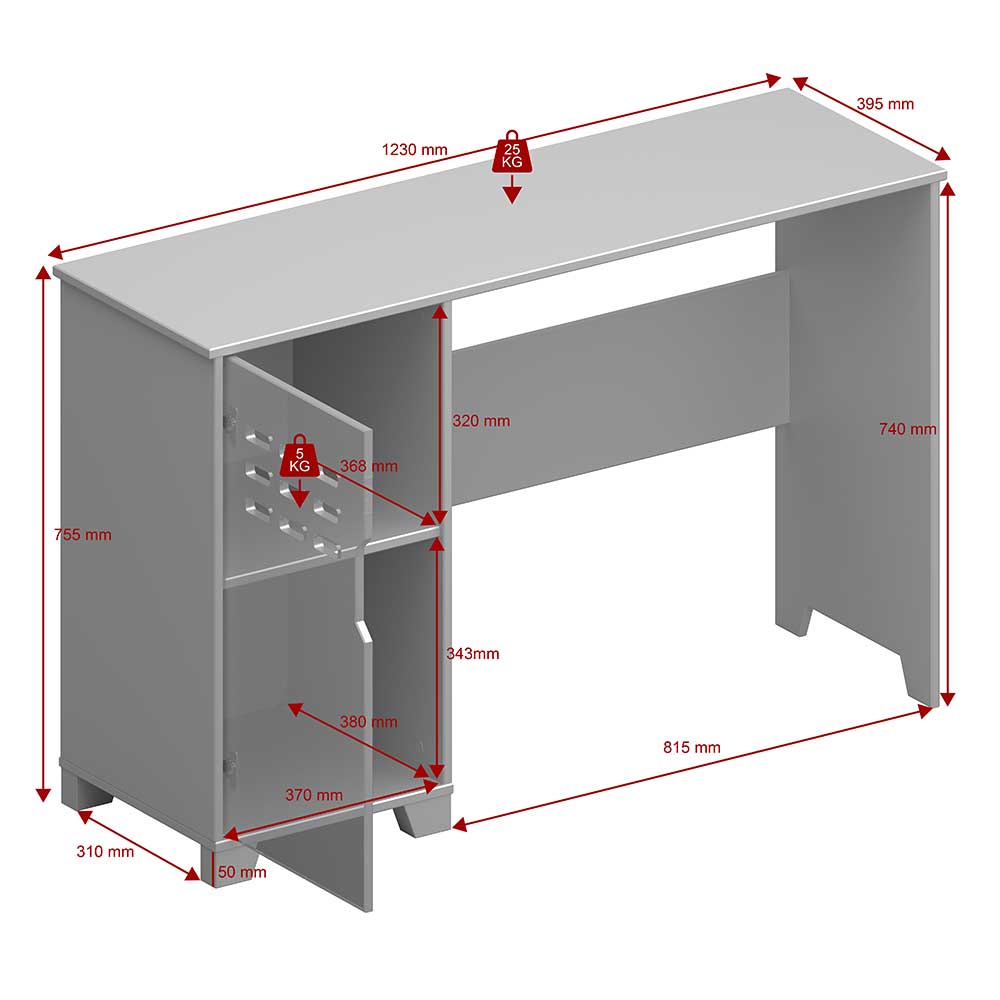 Skandi Schreibtisch in Grau 123x40 cm - Niento