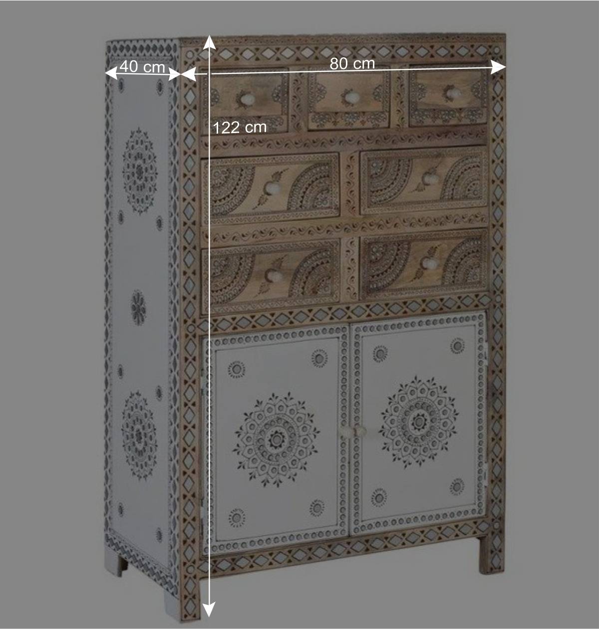 Design Highboard aus Mangoholz reich verziert - Magie