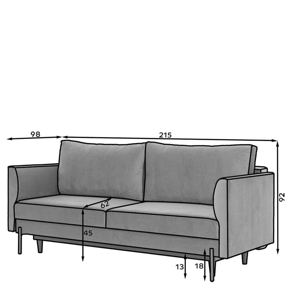 Wohnzimmercouch mit Bettfunktion 140x200 cm - Yulandra