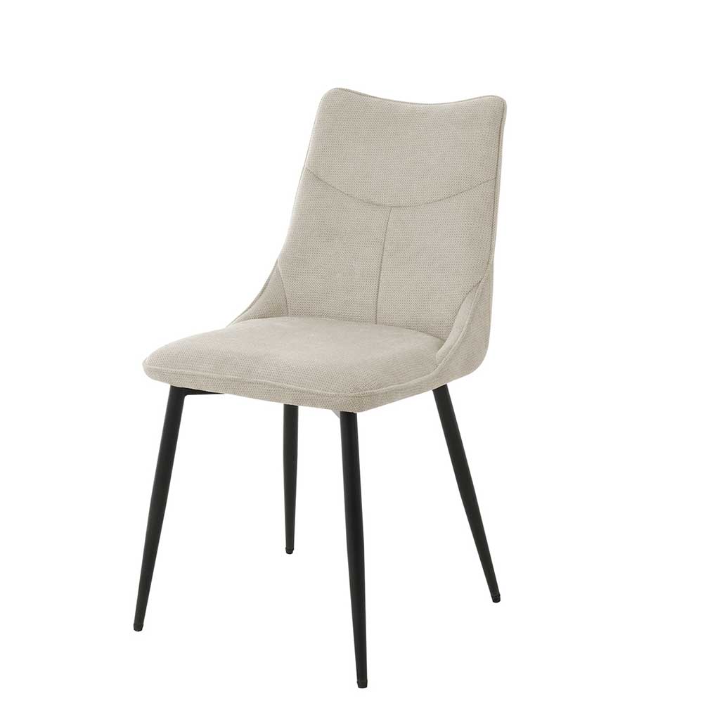 Bequemer Küchenstuhl in Taupe Strukturstoff mit ergonomisch geformter Rückenlehne und schwarzen Beinen – Dorna