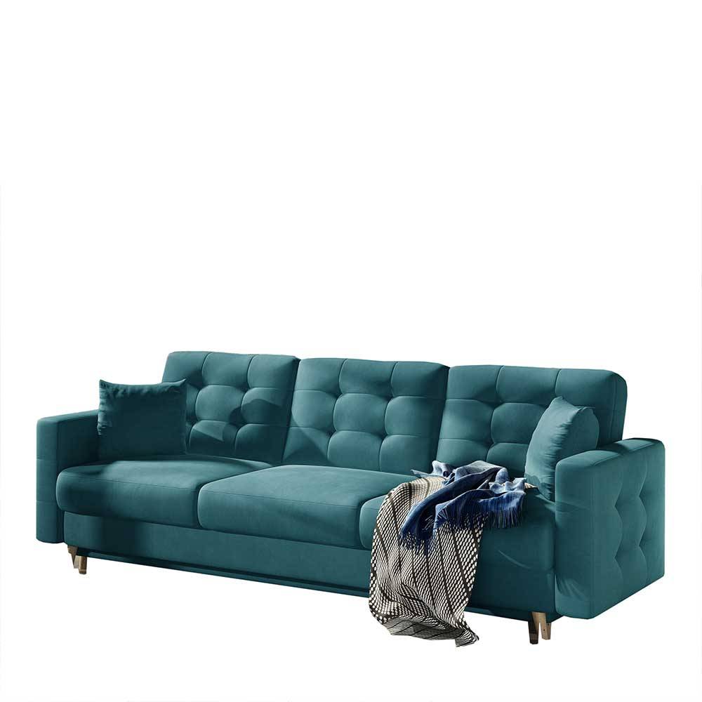 Funktionscouch in Petrol Blau Samt - Mingo