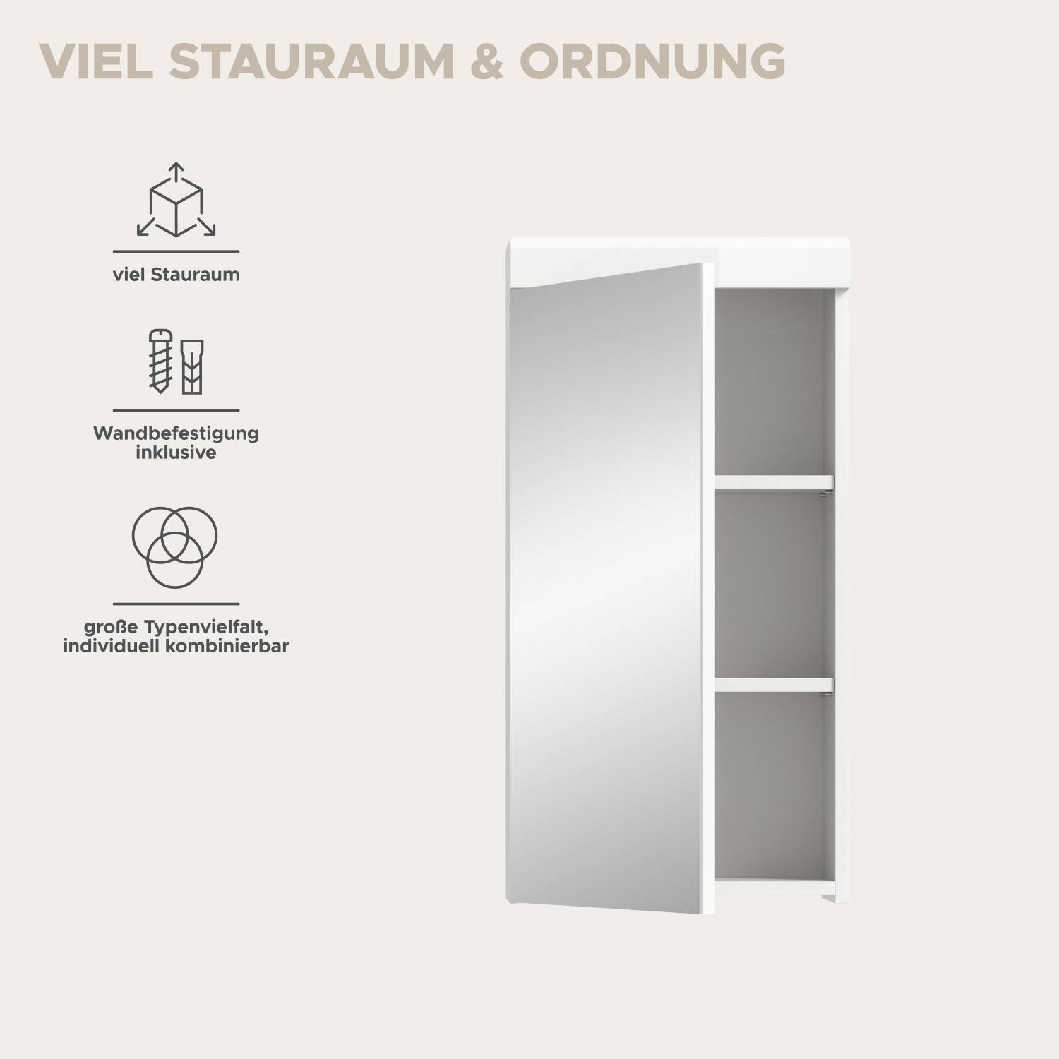 Viel Stauraum und Ordnung im Badschrank mit Spiegeltür Wandbefestigung inklusive – Nanila
