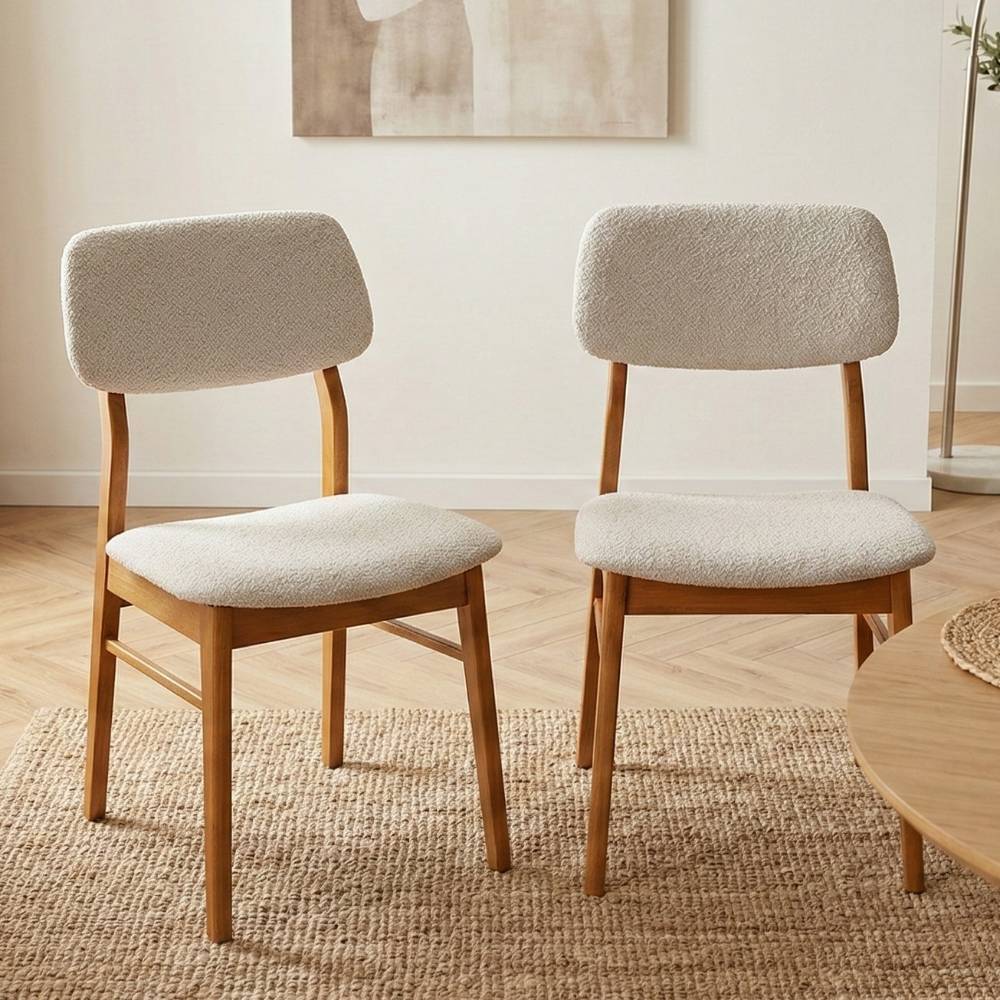 Scandi Polsterstühle in Offwhite Boucle - Fanduda (2er Set)