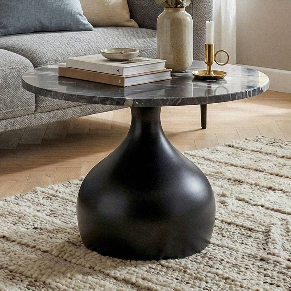 Runder Design-Couchtisch mit Marmorplatte - Vuressa