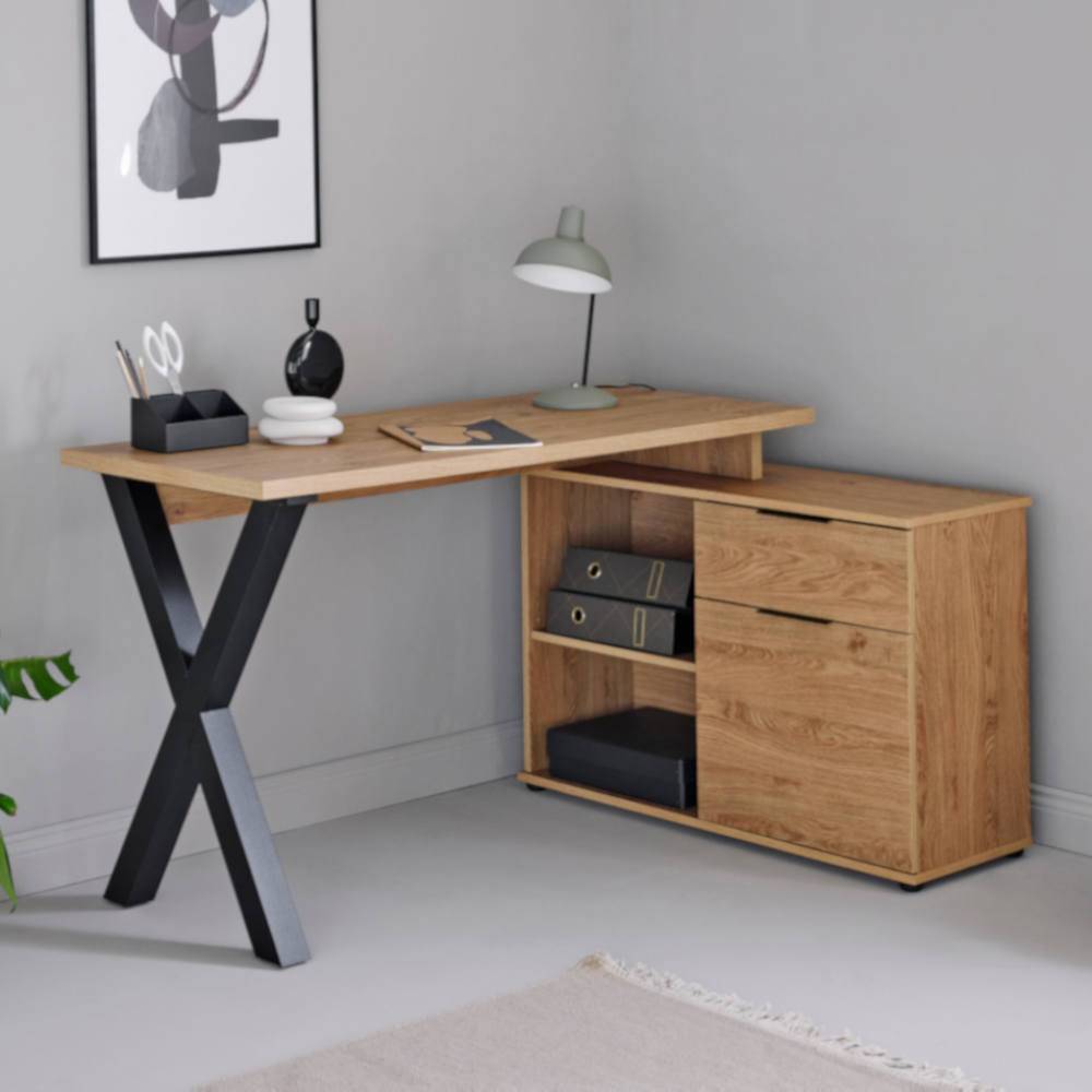 Schreibtisch mit Seitenschrank in Eiche Holzoptik - Embruna