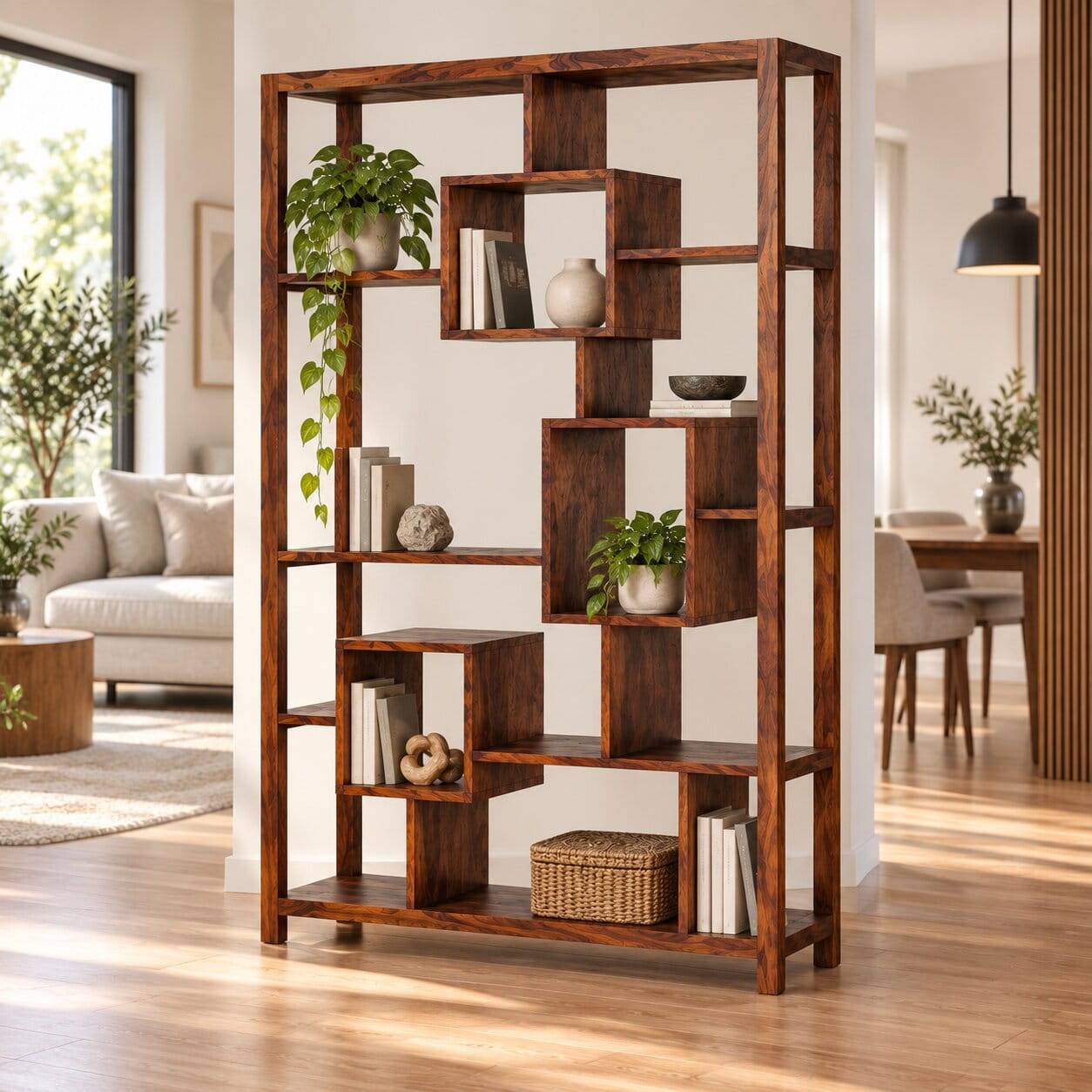 Holz Raumteilerregal Hoslo extravagant gestaltet