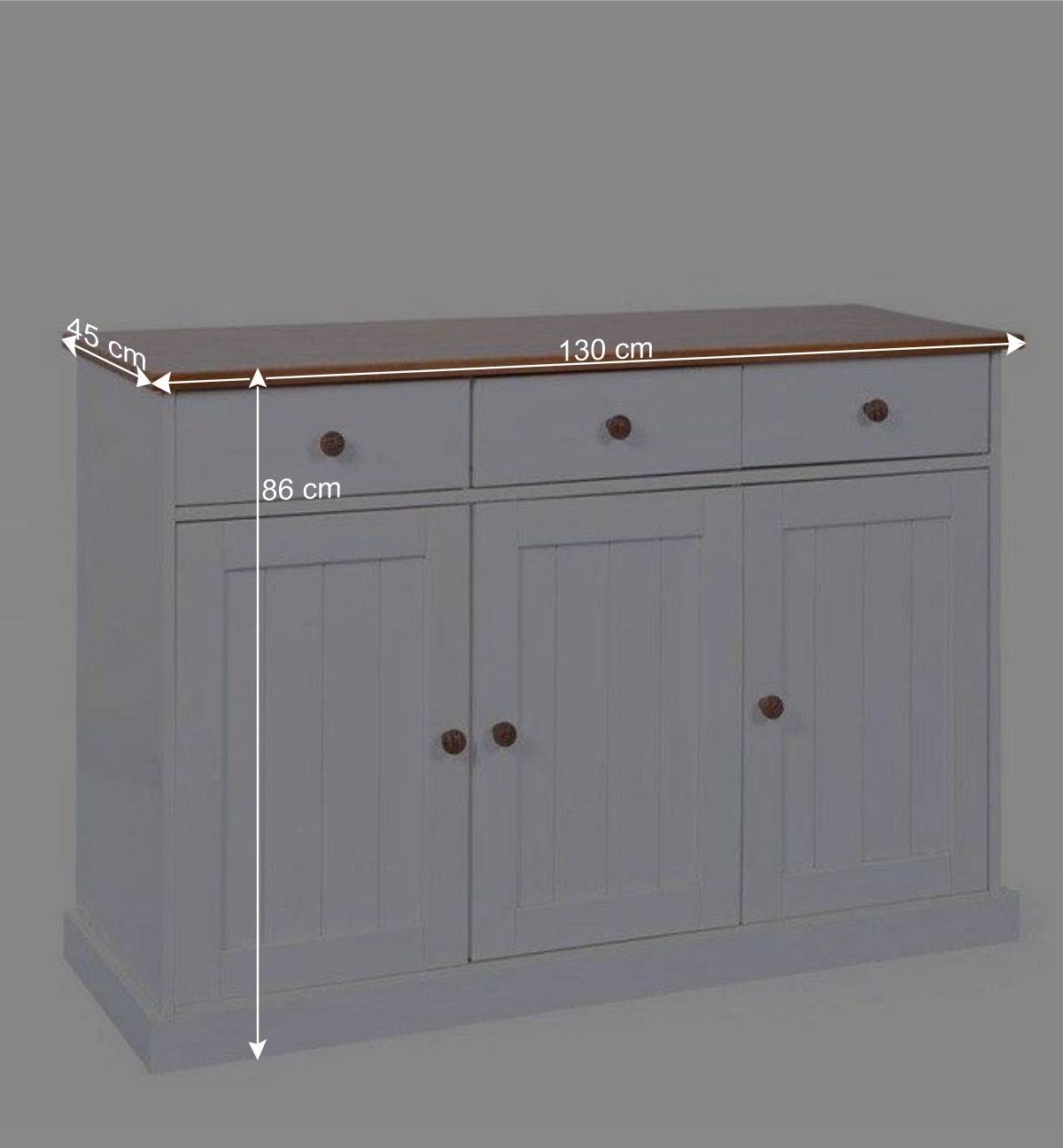 130 cm Kiefer Sideboard in Weiß Braun - Vatina