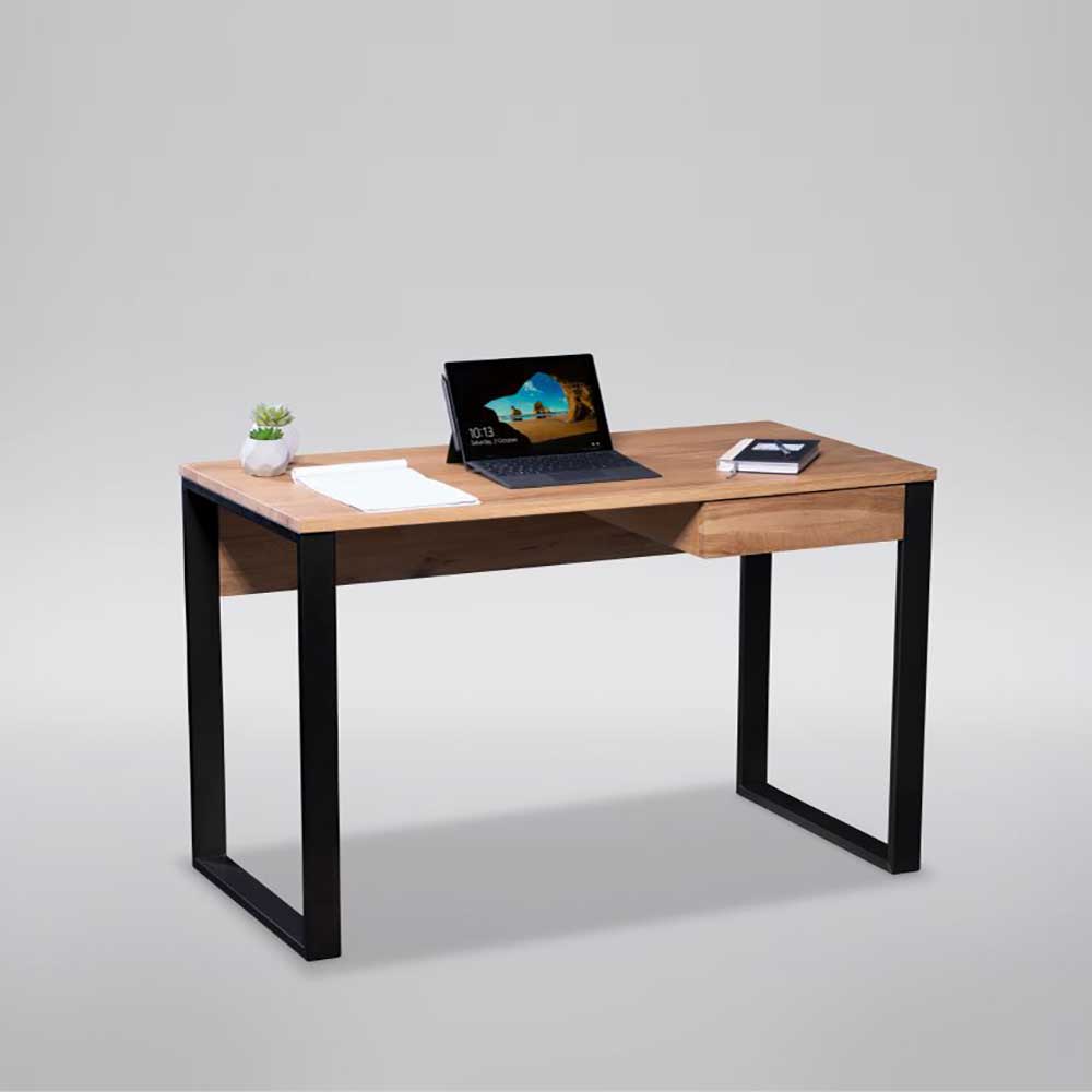 Wildeiche Schreibtisch mit Metall Bügelgestell - Segatus