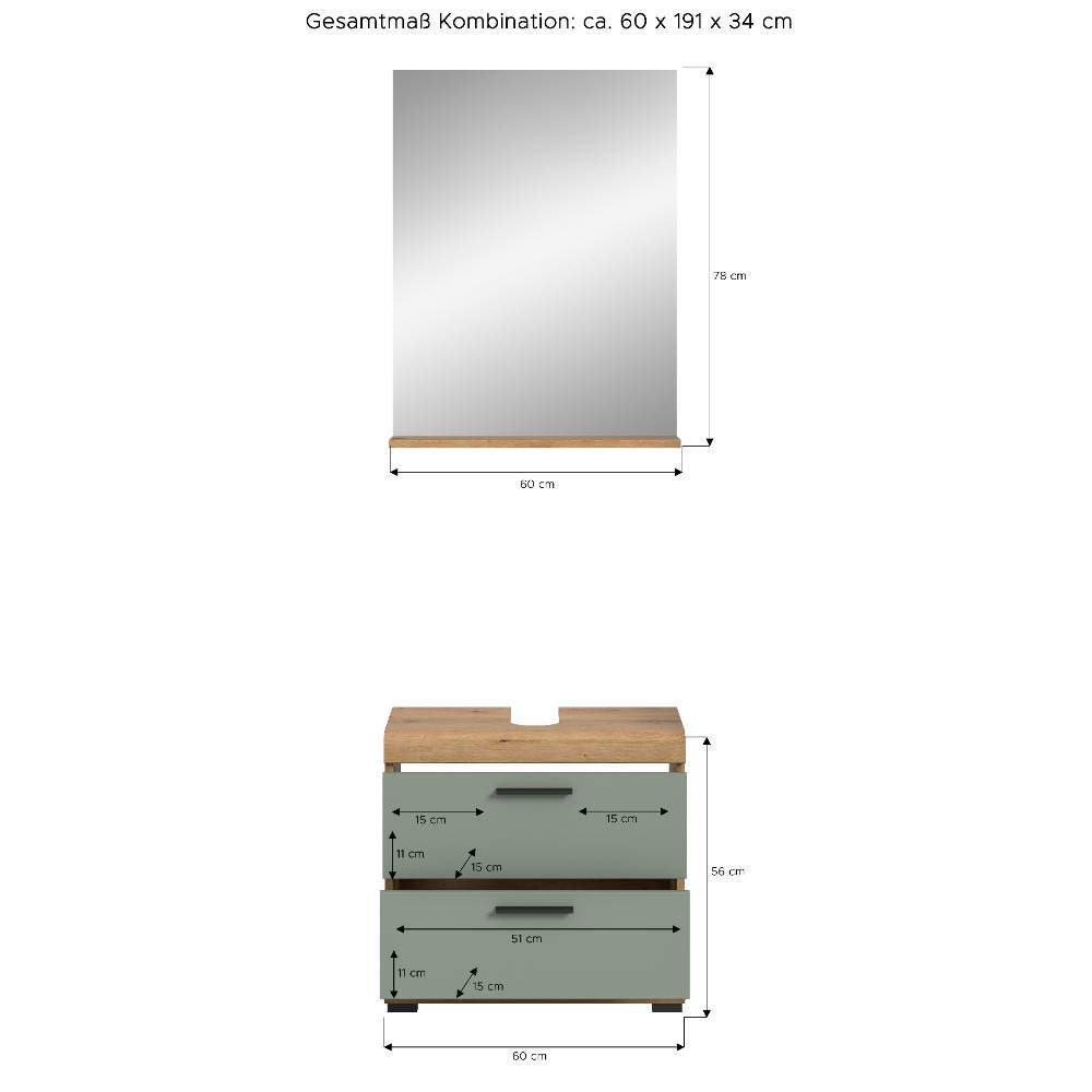 Waschbeckenschrank und Spiegel Set - Tamdato (zweiteilig)