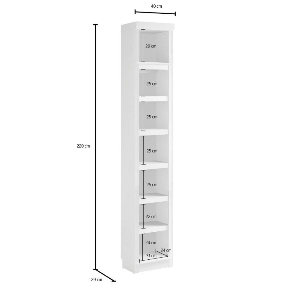 Cremeweißes Standregal Maße und Abmessungen, Höhe 220 cm, Breite 40 cm, Tiefe 29 cm – Timos
