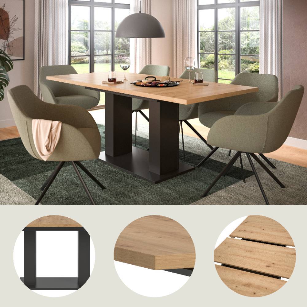 Esszimmer Ausziehtisch mit Doppel-Säulengestell - Vasoga