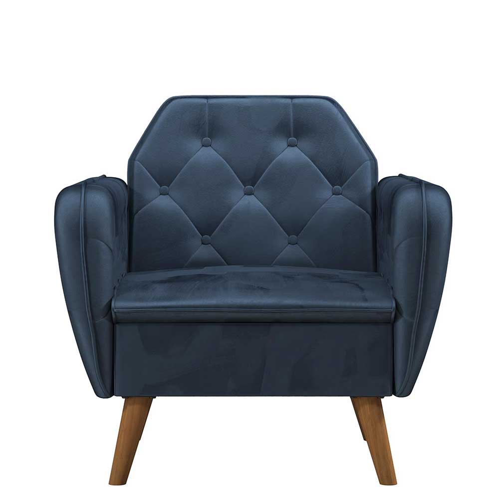 Lounge Sessel in Blau Samt - Sadinos