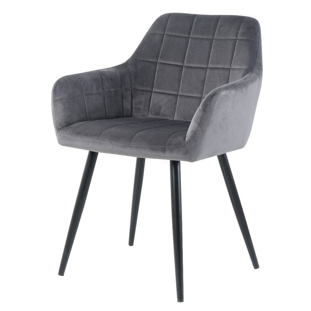 Grauer Esszimmer Tischsessel mit Samtbezug und schwarzen Metallbeinen im praktischen 2er Set – Laxela