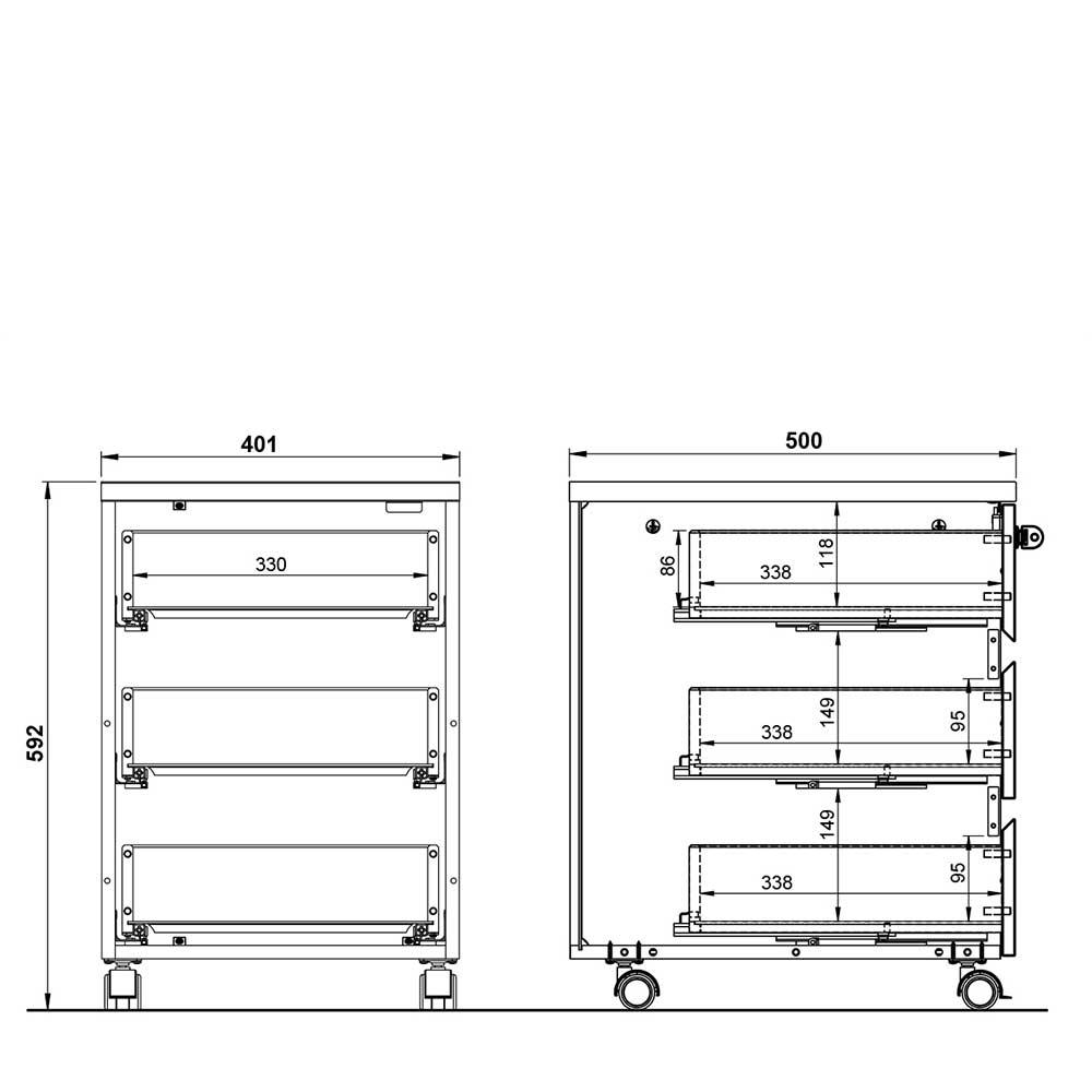Abschließbarer Rollcontainer 41x60x50 cm - Contrage