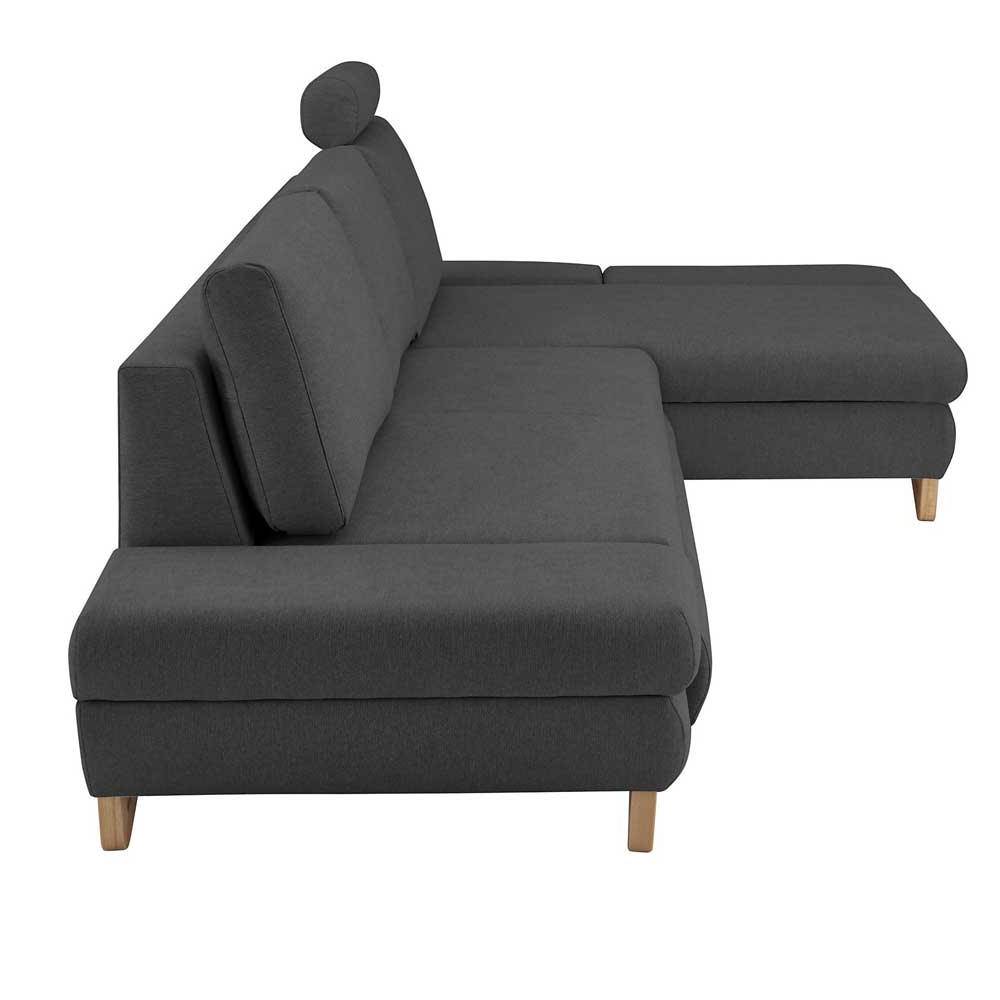 Velours Ecksofa in Anthrazit mit Buche - Baonga