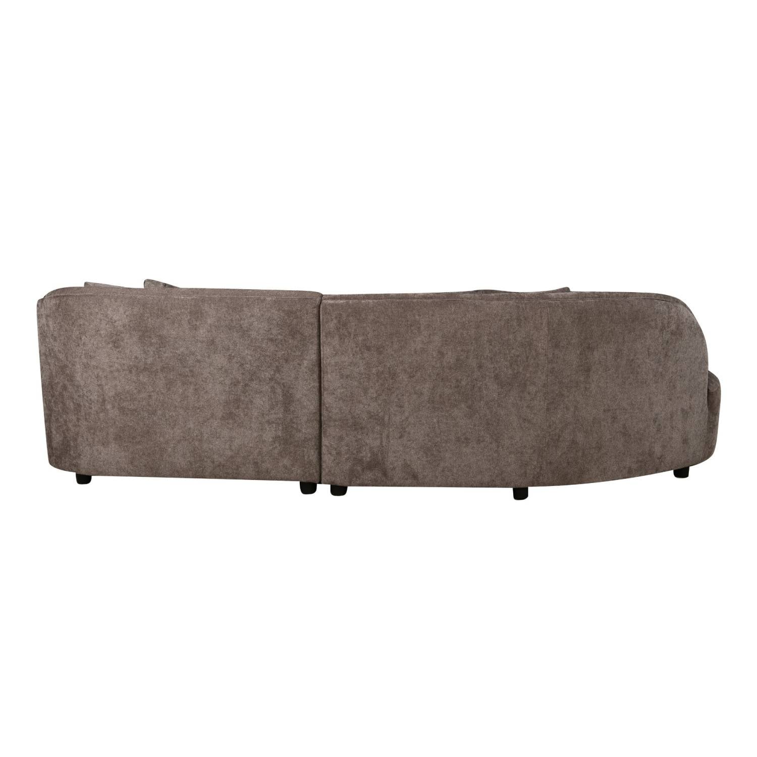 Rückseite des stylischen Rundsofas in Taupe für gemütliche Wohnbereiche – Ashela
