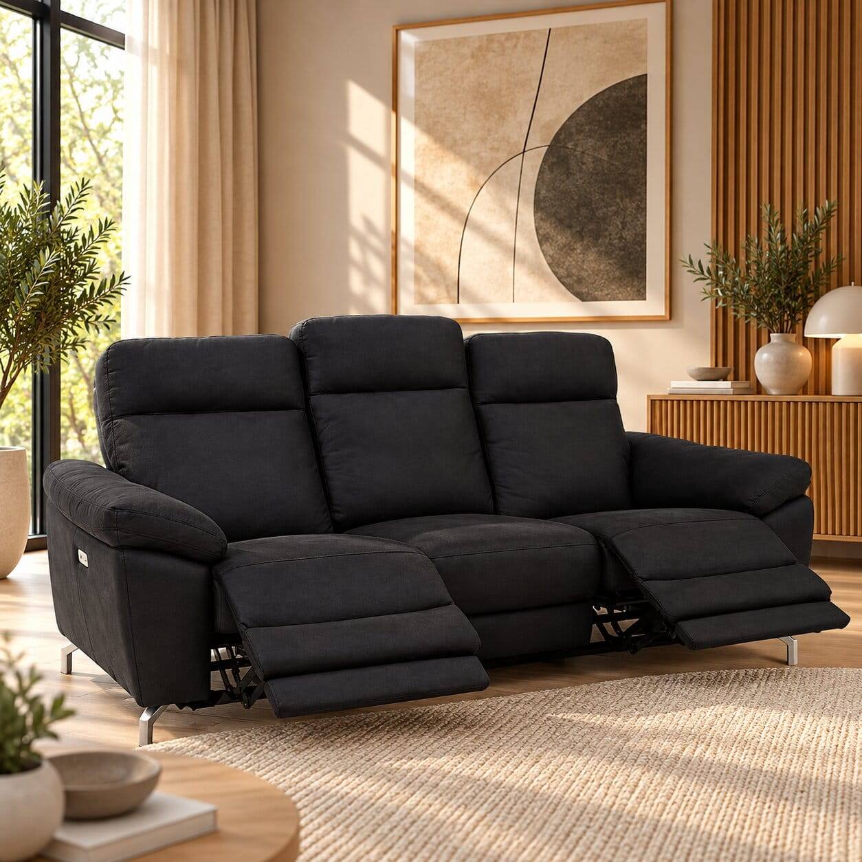 Schwarze Stoffcouch mit Relaxfunktion - Lirionica