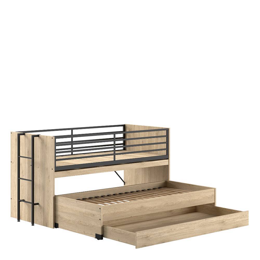 Modernes Etagenbett in heller Holzoptik mit ausziehbarer Bettschublade und Leiter – Choice