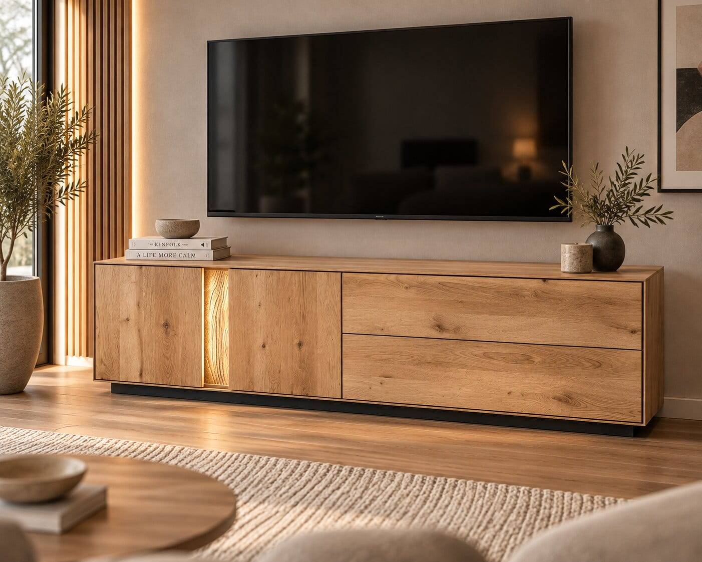 Wildeiche-TV-Lowboard mit LED Beleuchtung - Sinai