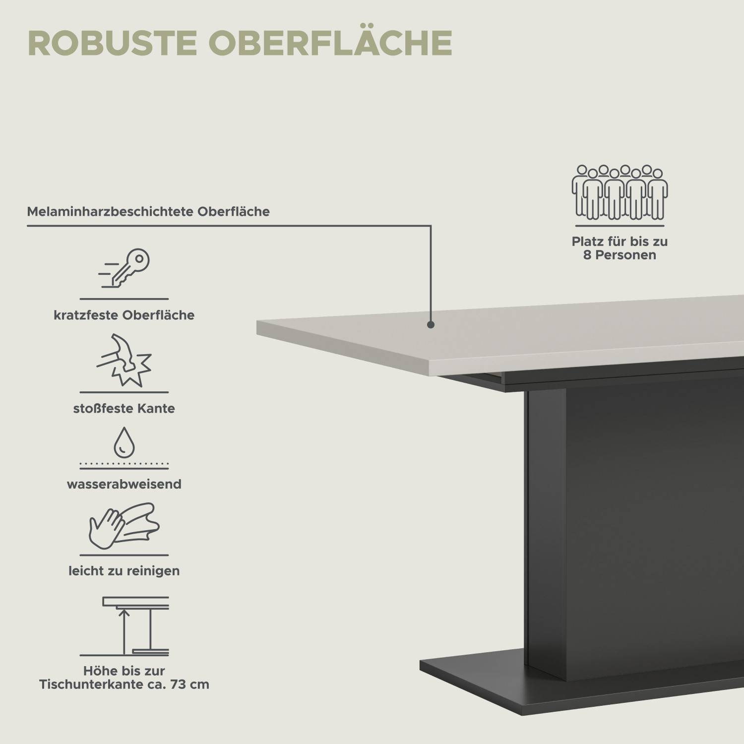 Robuste, kratzfeste und pflegeleichte Tischplatte für Esszimmer bis 8 Personen – Nexter