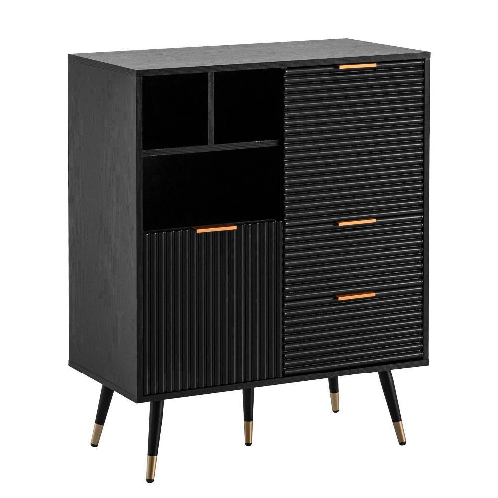 Retro Chic Highboard in Schwarz und Gold - Vacca