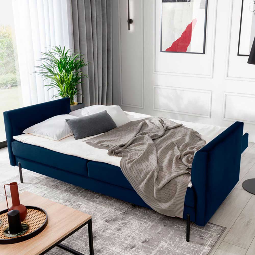 Klappcouch in Dunkelblau Samt - Saturn