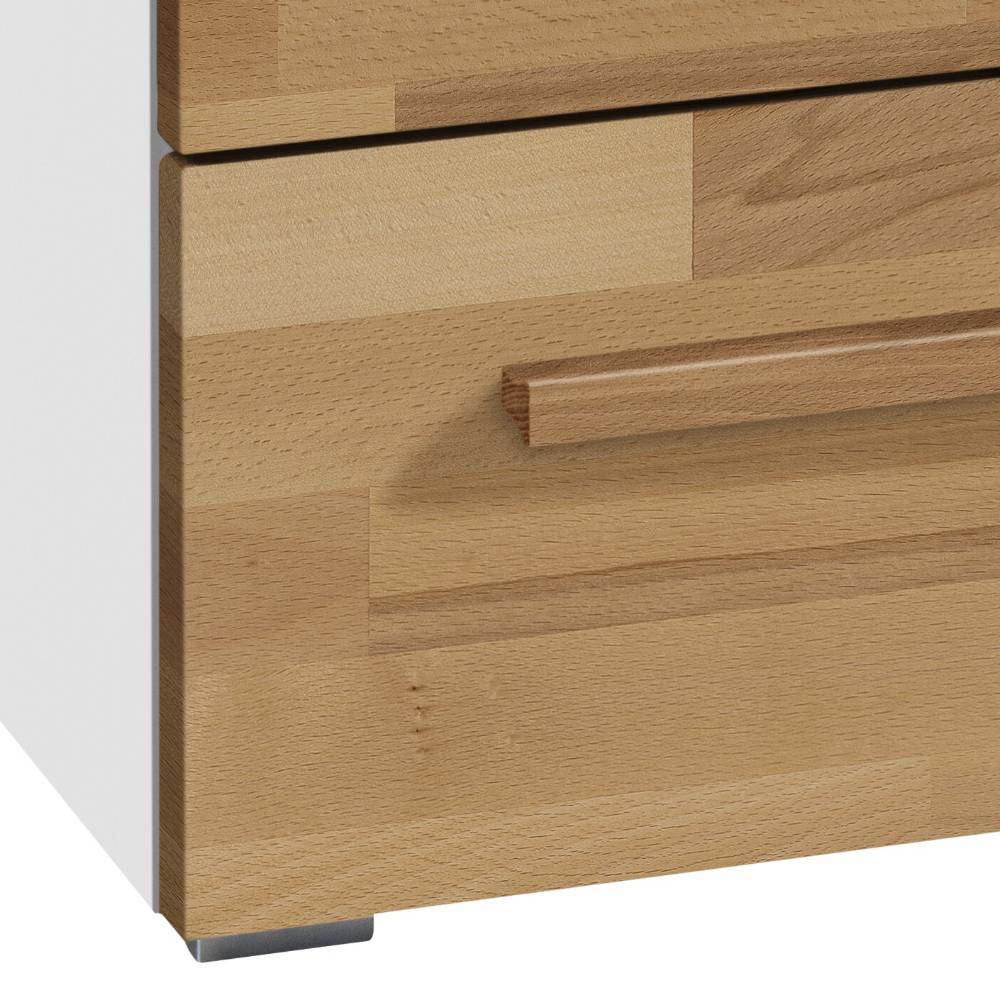 Moderne Wohnzimmerkommode in heller Holzoptik mit Schublade, Griff und Metallsockel – Harbour