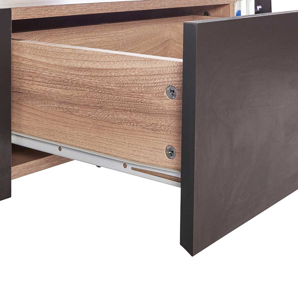TV Lowboard in Anthrazit und Holzoptik Braun - Hietro