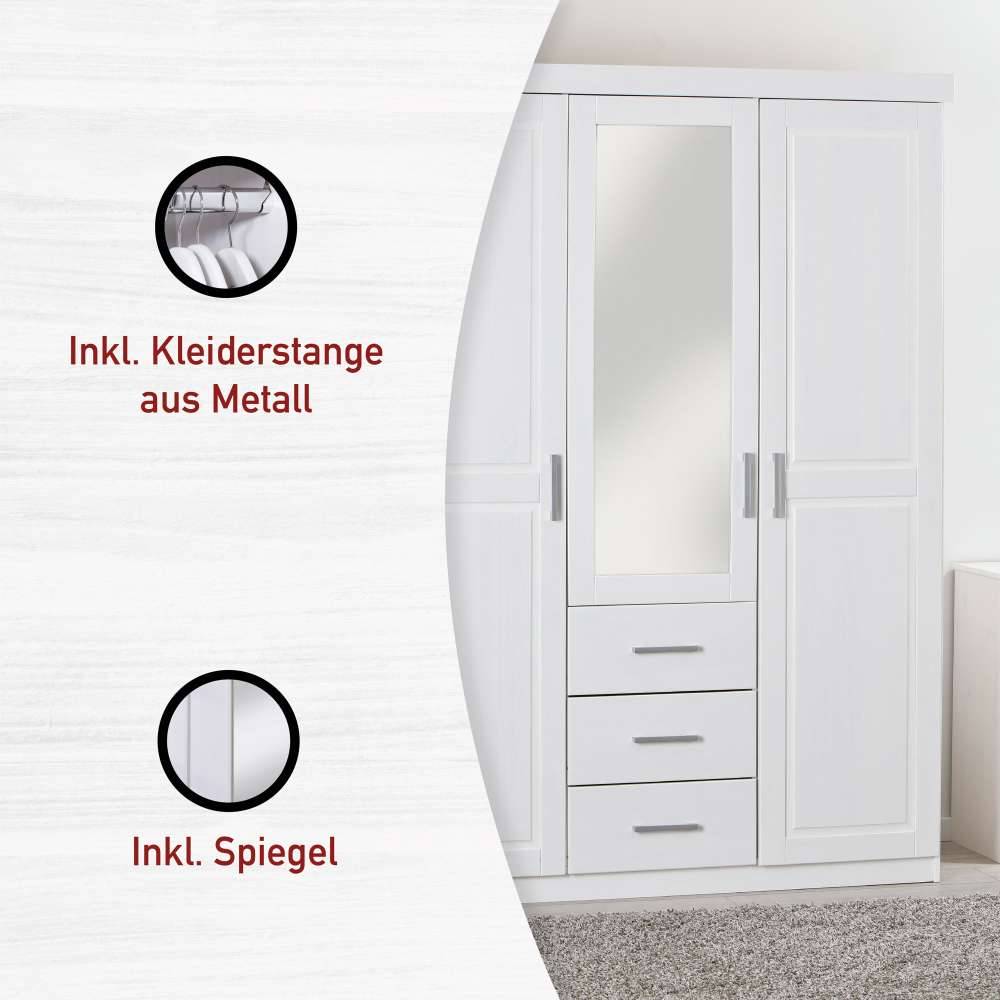 Weißer Kombi Kleiderschrank mit Spiegel - Jeston
