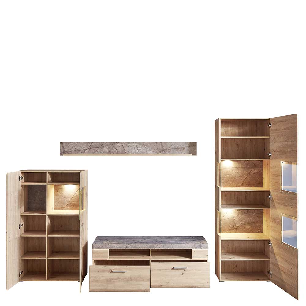 Wohnwand Möbel Kombination - 285 cm breit - Luruzada (vierteilig)