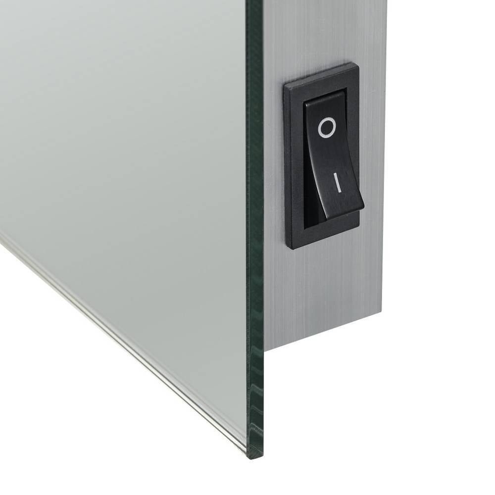Kippschalter am Rand des beleuchteten Badspiegels aus Glas mit Aluminiumrahmen – Muessa