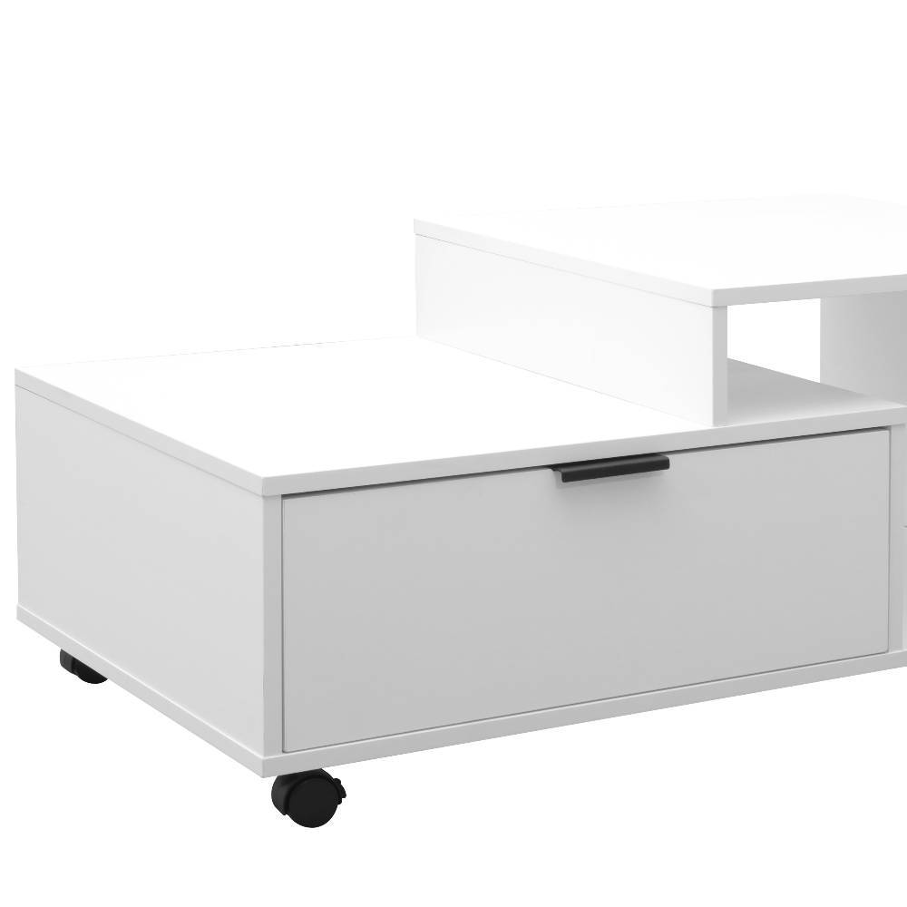 Weißer Wohnzimmer-Couchtisch auf Rollen - Filipeo
