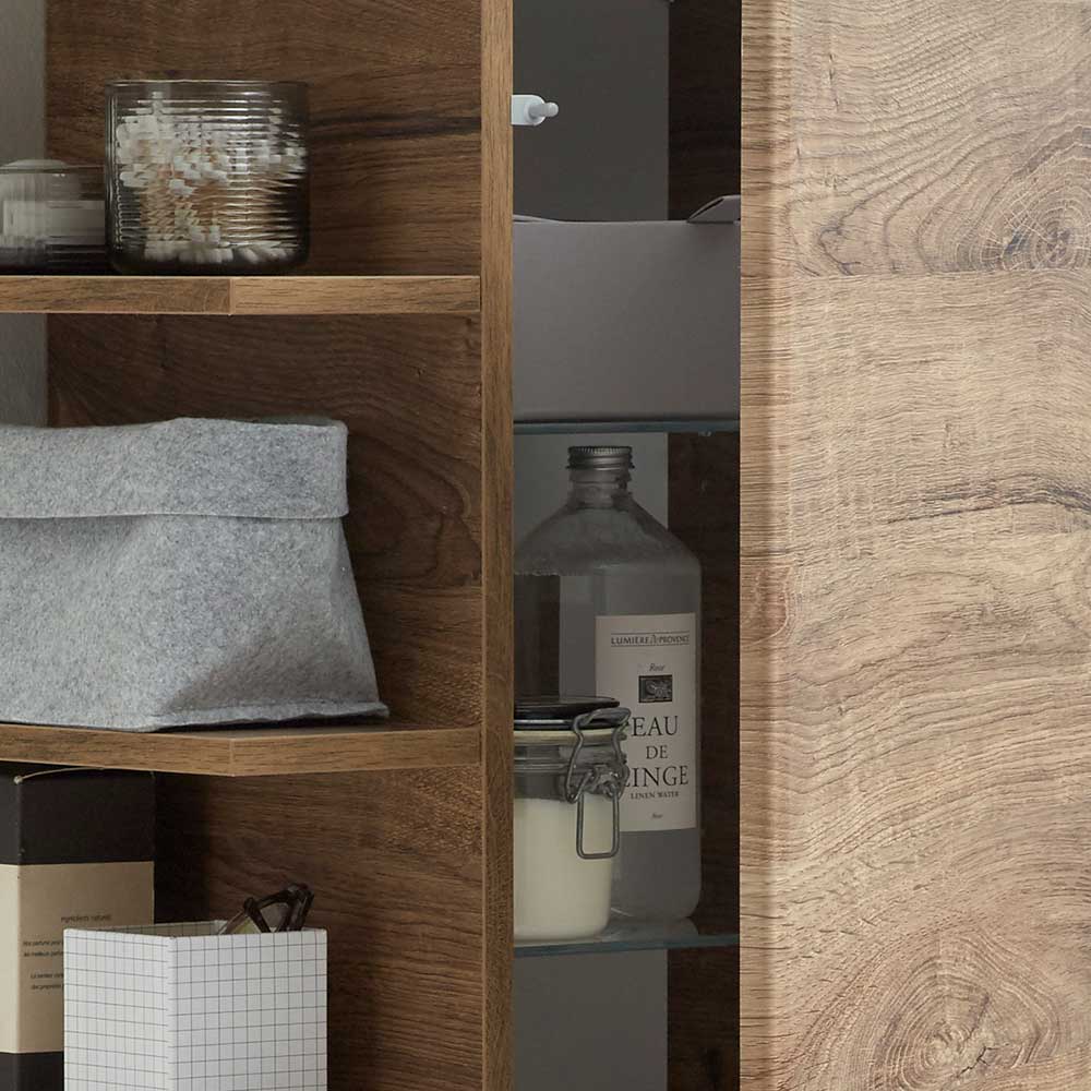 Badezimmer Midischrank in Holzoptik Eiche Dunkel - Miss X