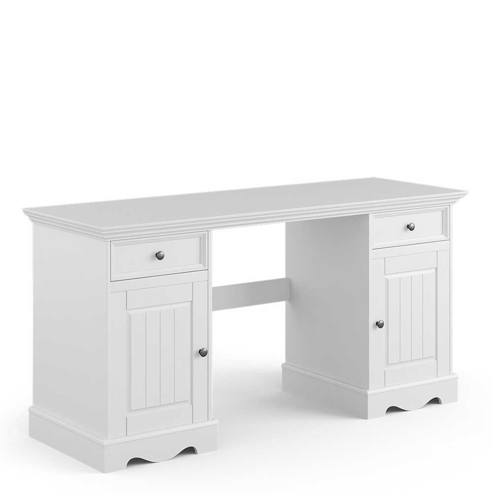 Landhaus Schreibtisch in Weiß lackiert - Indico