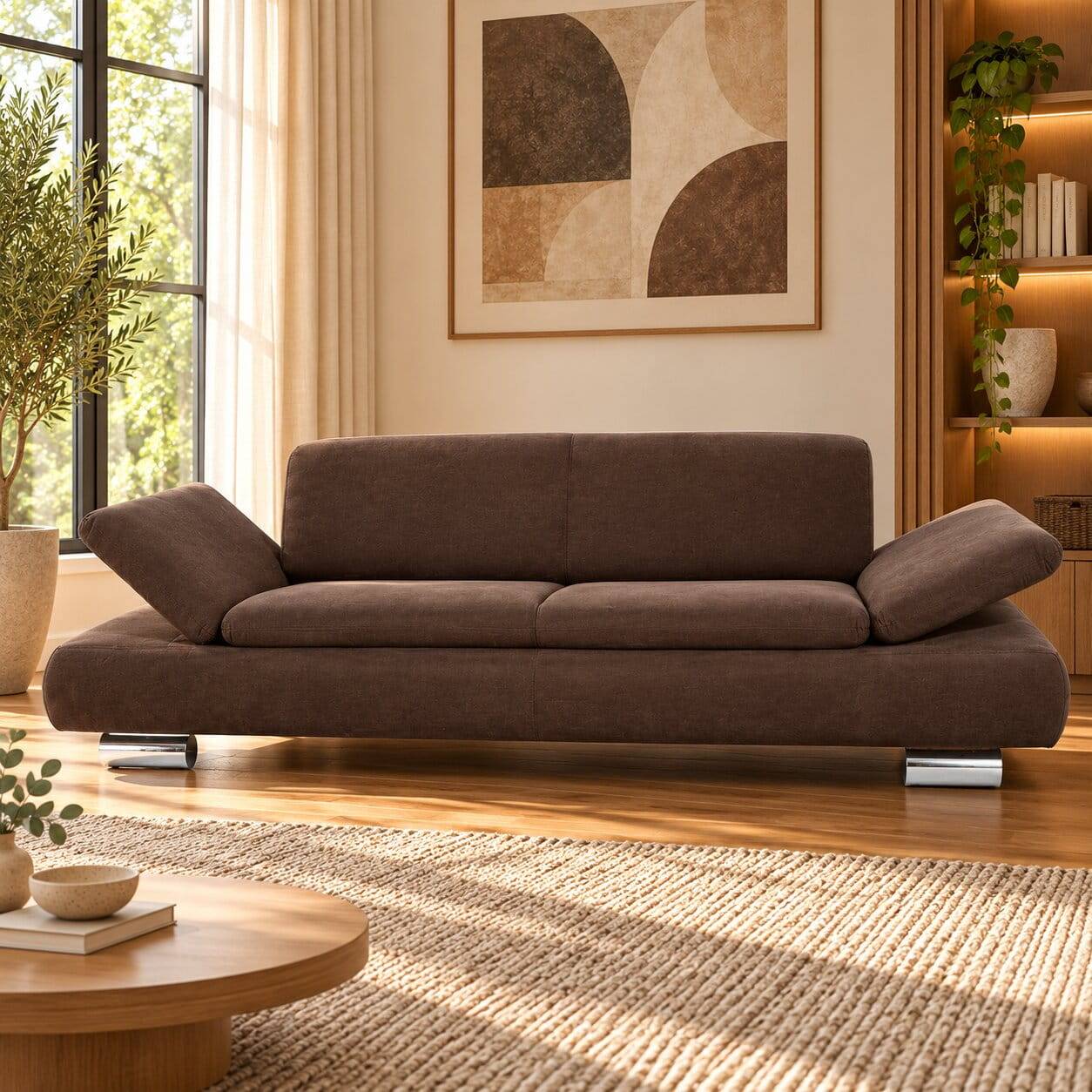 Zweisitzer Sofa in Braun mit Chrom - Delnoto