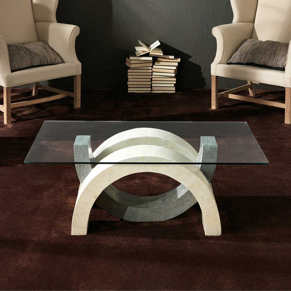 Glas Couchtisch Andiano in Creme Grau