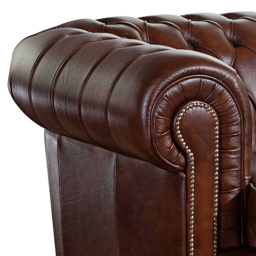 Chesterfield Sofa aus braunem Leder - Pluna