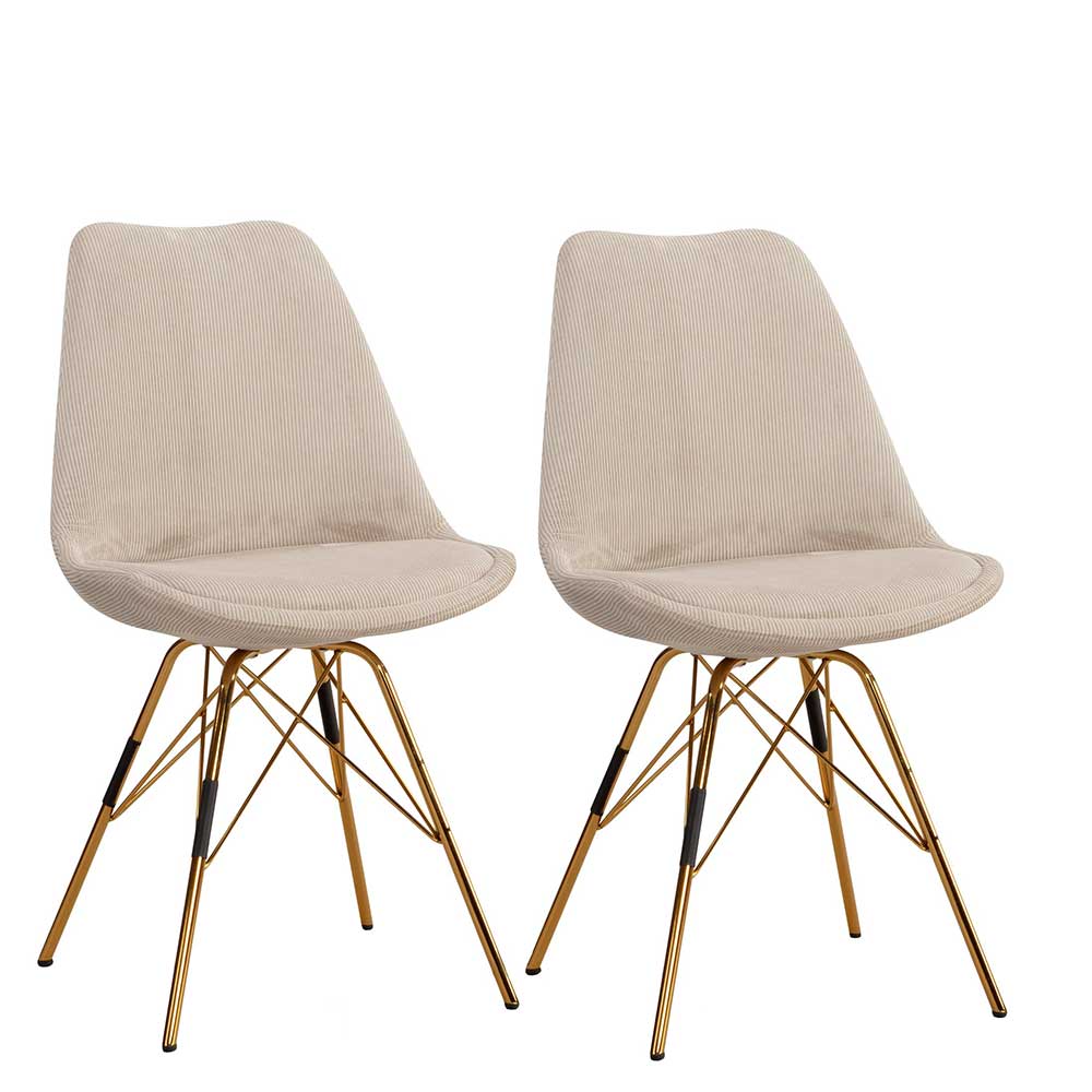 Cord-Polsterstühle in Beige und Gold - Jenfa (2er Set)