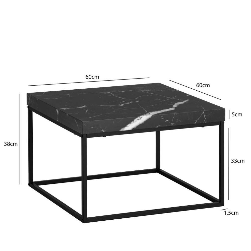Quadratischer Beistelltisch in Marmoroptik mit Maßen und Abmessungen – Novo