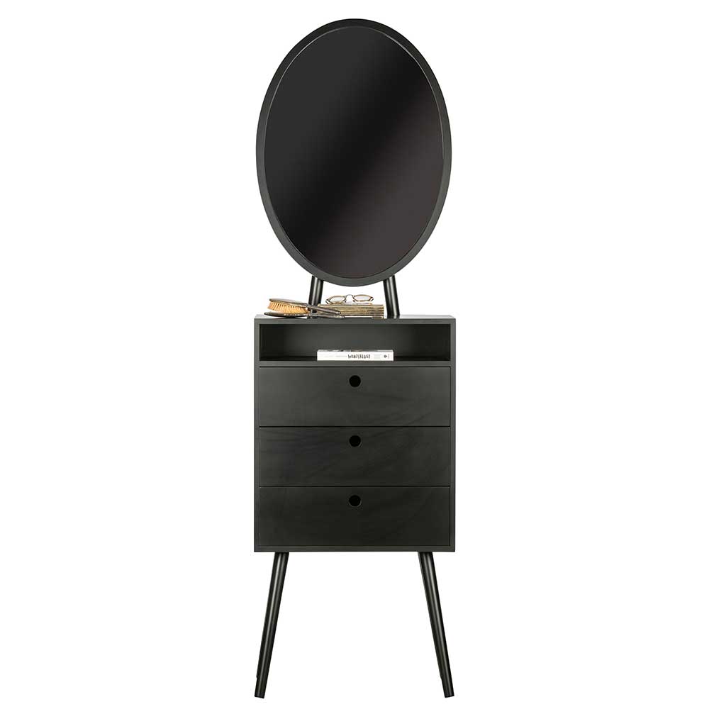 Schwarze Design Kommode mit Spiegel in Oval - Silvia