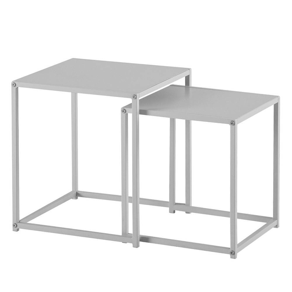 Modernes zweiteiliges Couchtisch Ensemble in Weiß mit eckigen Metallgestellen – Eleon