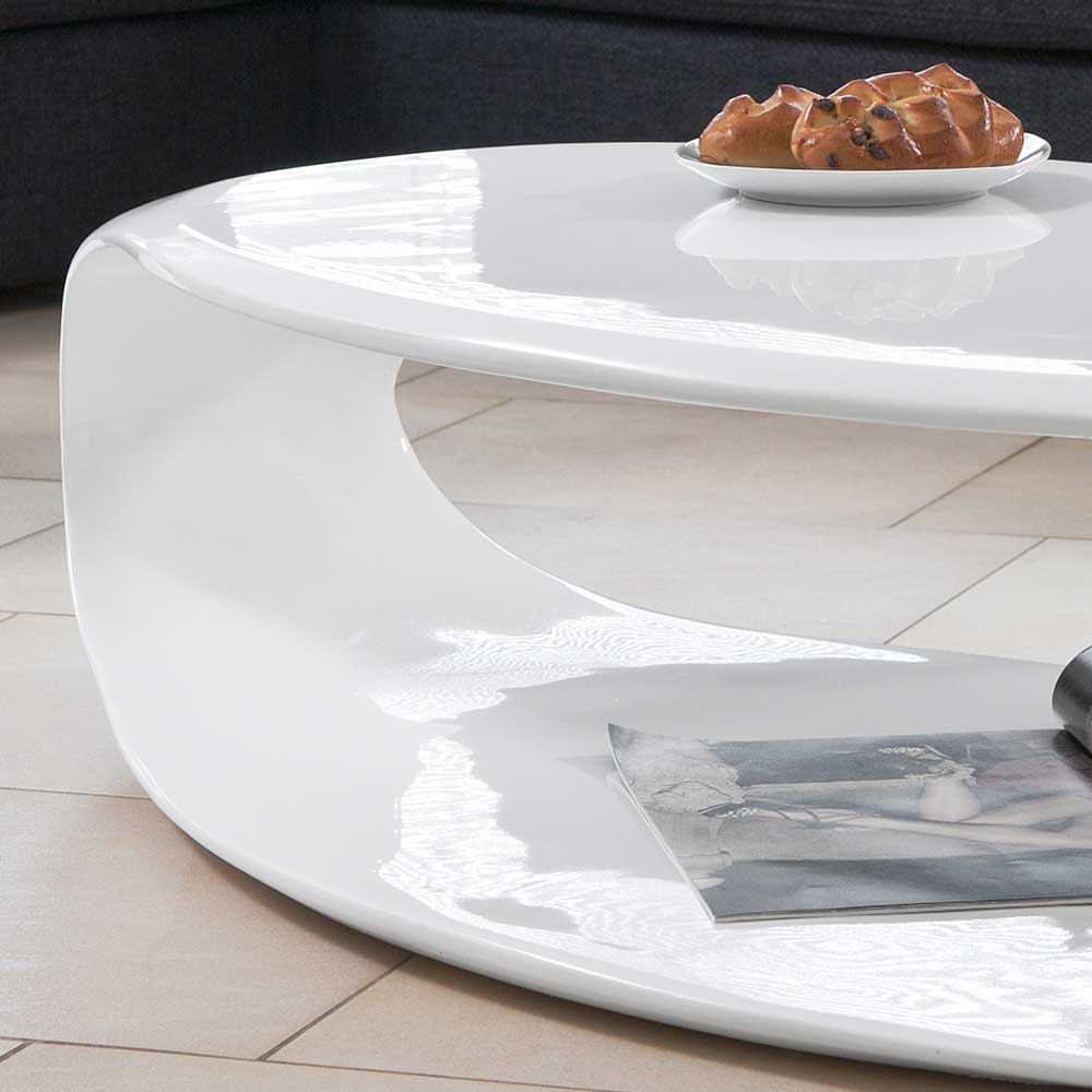 Ovaler Design-Wohnzimmertisch in Weiß Hochglanz - Industry