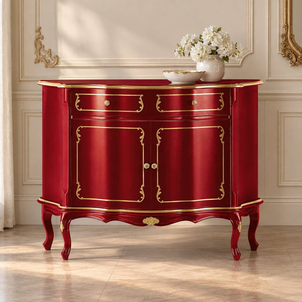 Design-Kommode in Rot und Gold - Julya