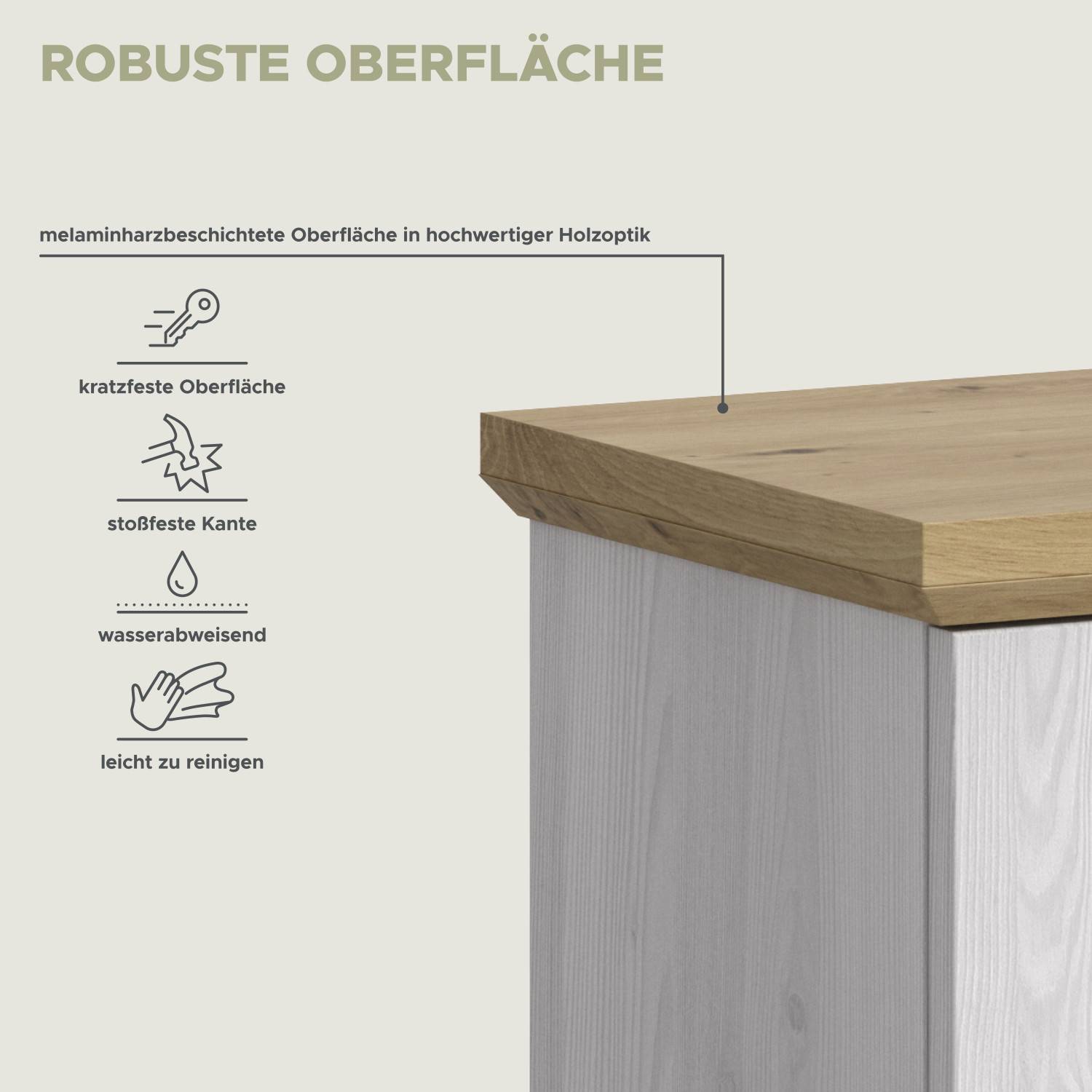 Robuste, kratzfeste und wasserabweisende Melaminharz-Oberfläche in Holzoptik – Tocella