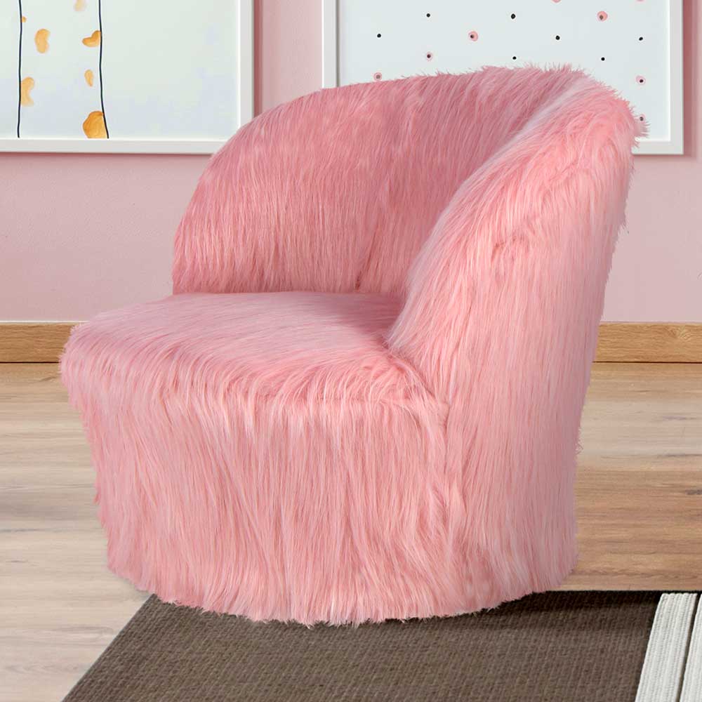 Kinderzimmer Sessel in Rosa Kunstfellbezug - Leonid