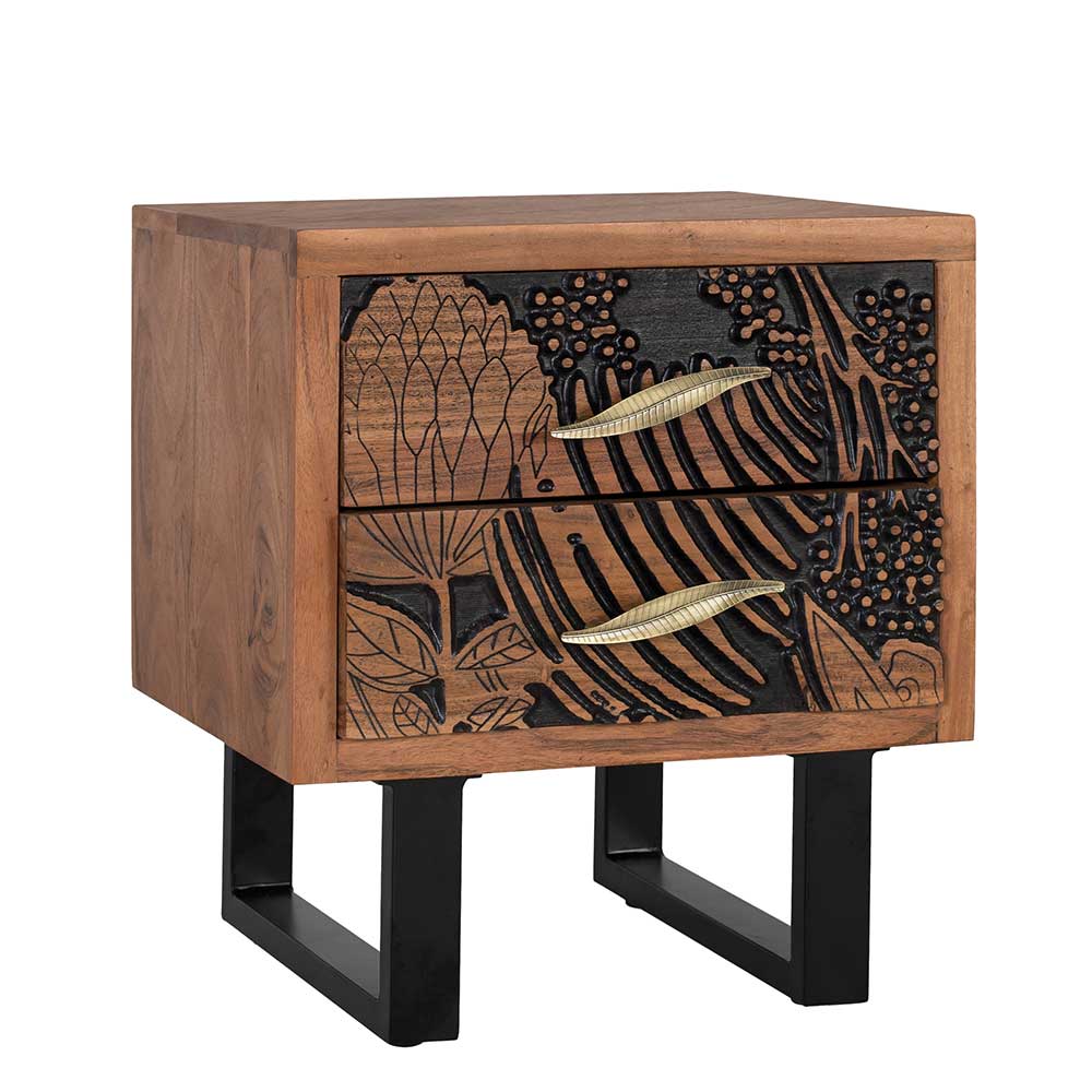 Design Holz Nachtkommode mit Schnitzerei und Lack - Marcel